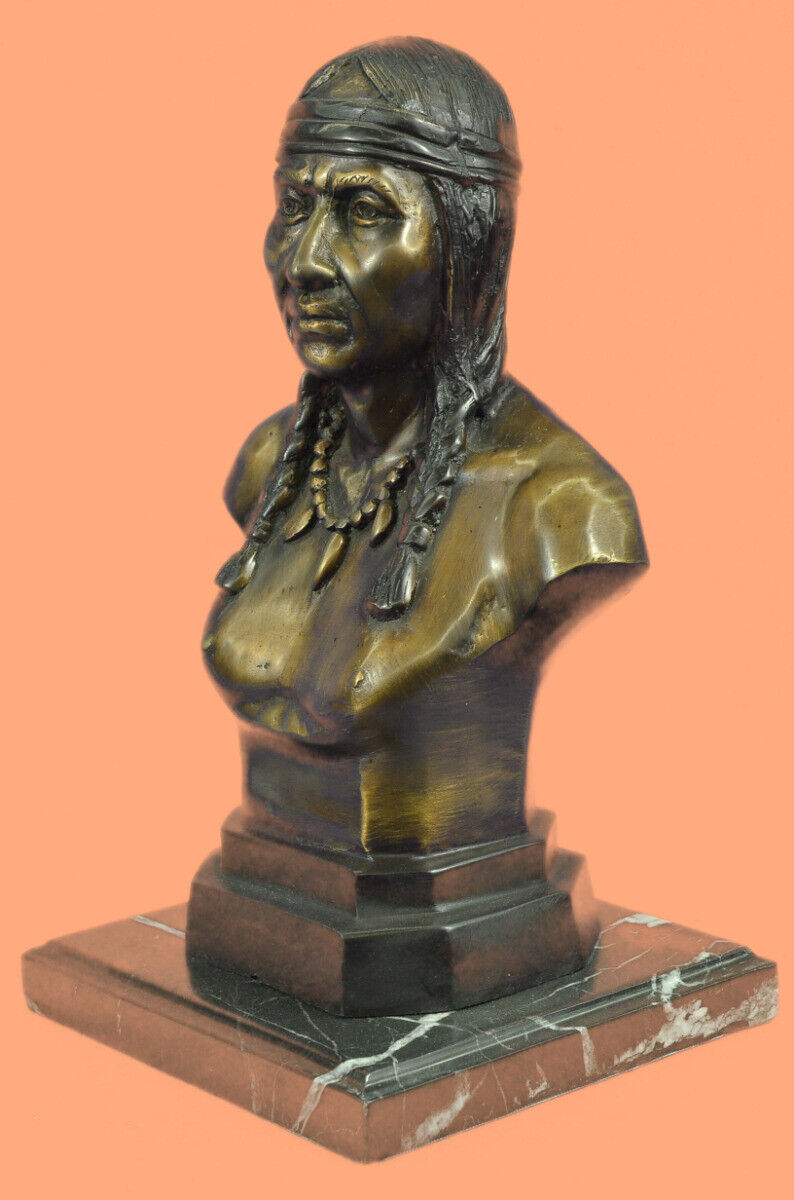 Handcrafted Museum Quality Indian Warrior Genuine Bronze Bust Sculpture Figurine