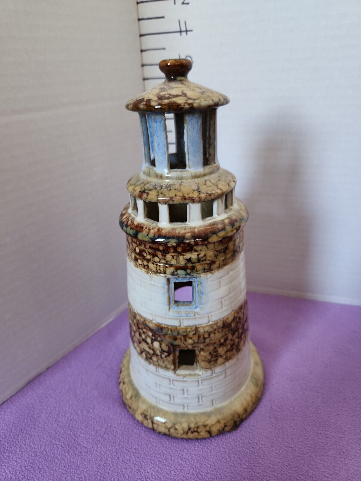 Lighthouse Ceramic Multicolored Glossy Tea Light Candle Holder
