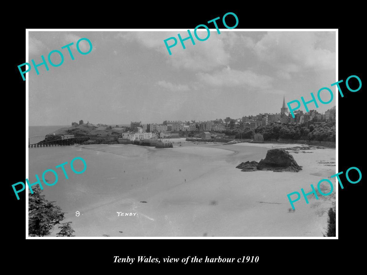 OLD LARGE HISTORIC PHOTO OF TENBY WALES VIEW OF THE HARBOUR c1910 3