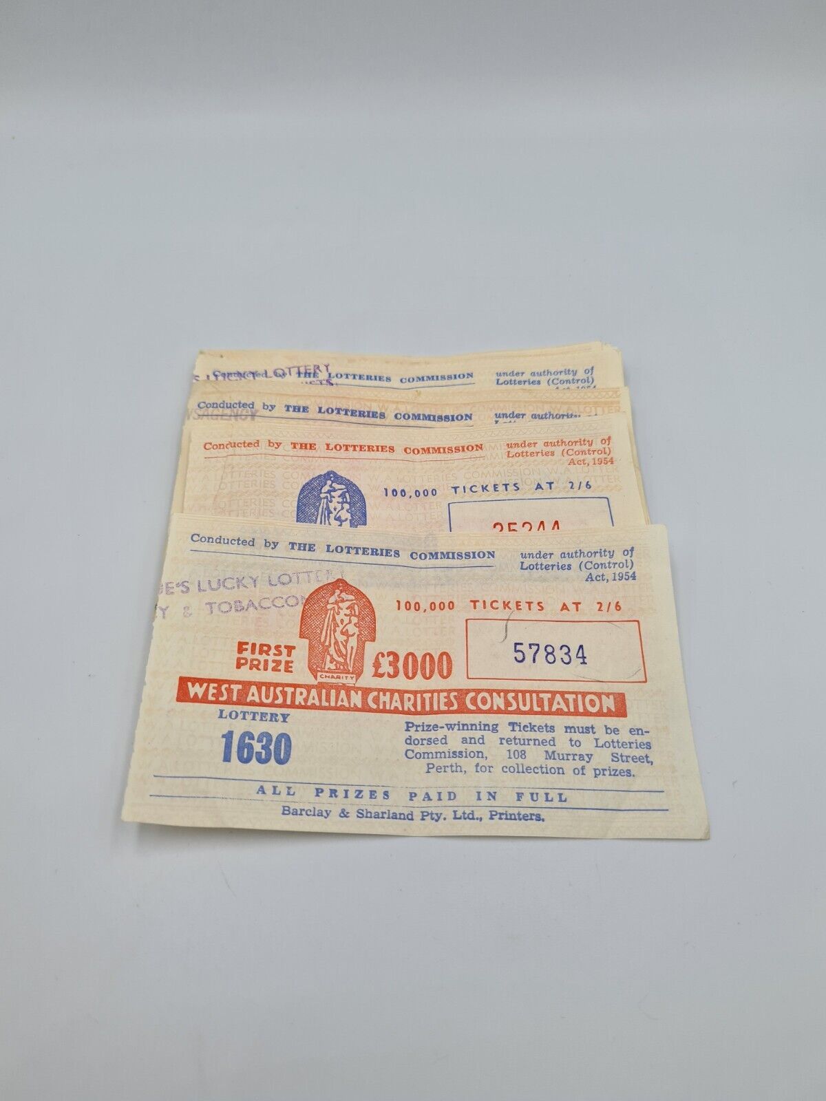 Vintage West Australian Charities Consultation Lottery Raffle Tickets (10)