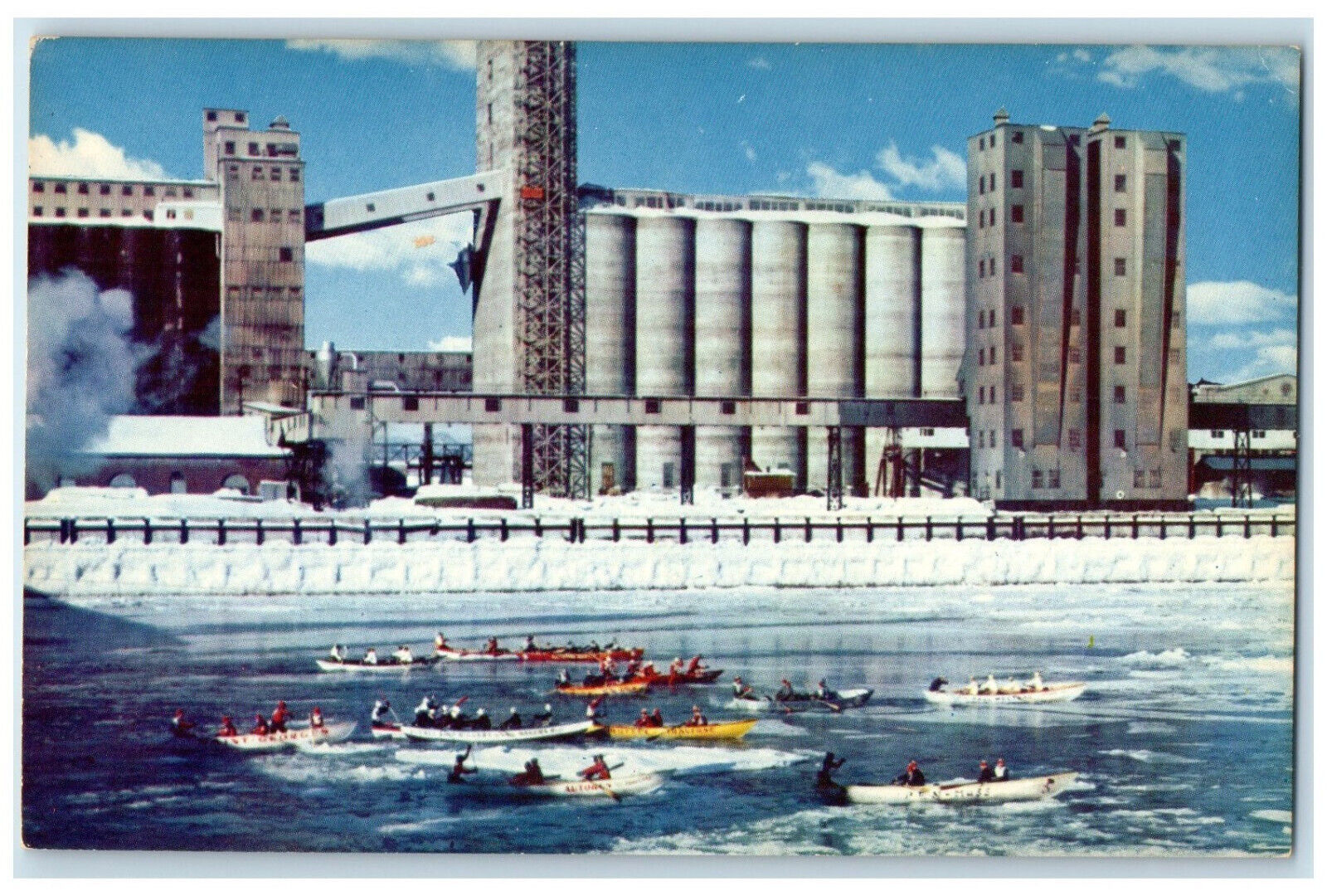 c1950's Famous Ice Canoe Race on St. Lawrence River Quebec Canada Postcard