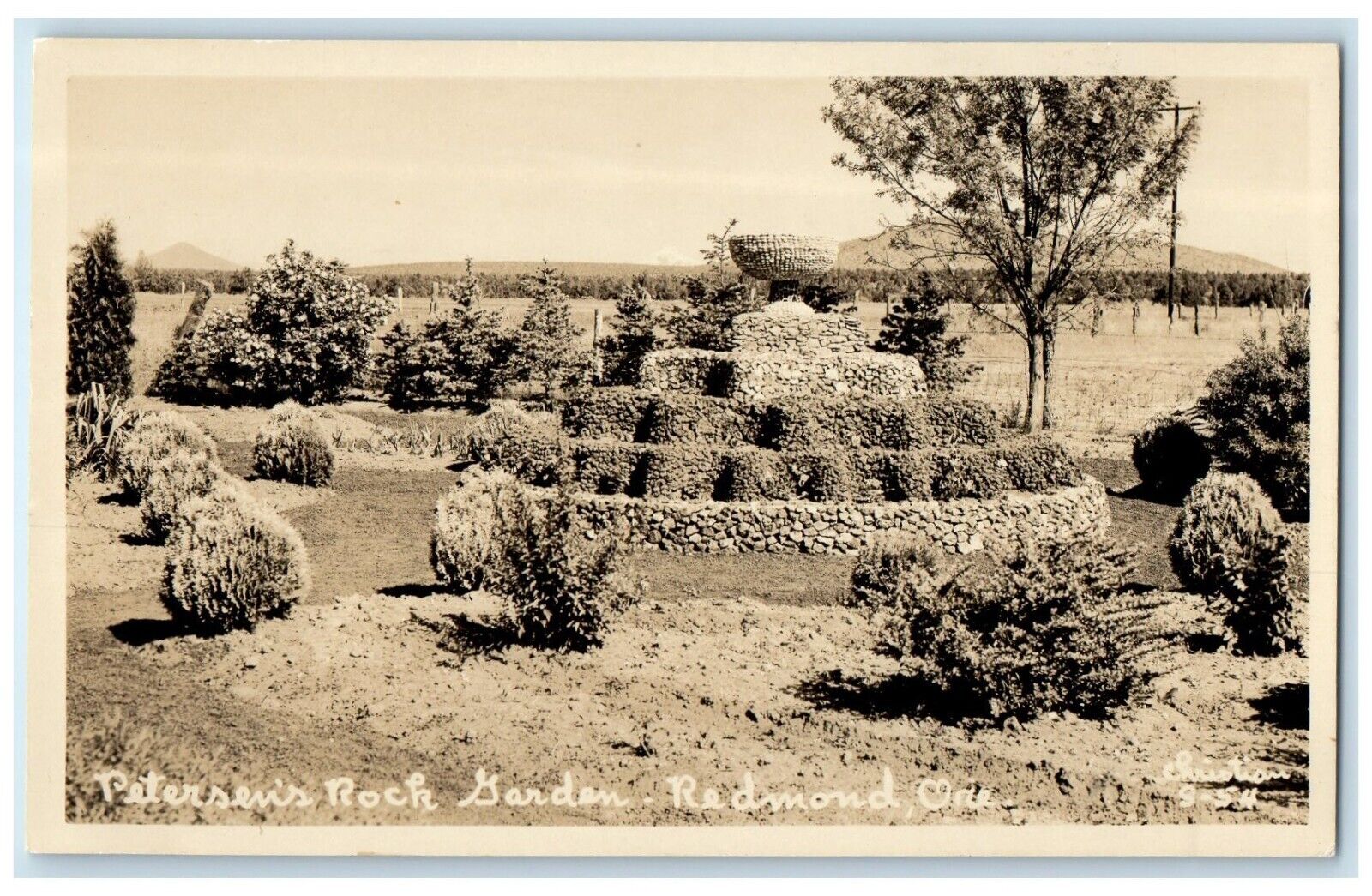 c1940's Petersen's Rock Garden Redmond Oregon OR, Christian RPPC Photo Postcard