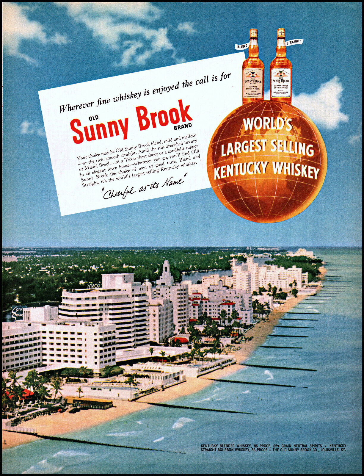 1954 Miami Beach Beachfront Hotels Sunny Brook whisky vintage photo print ad L59
