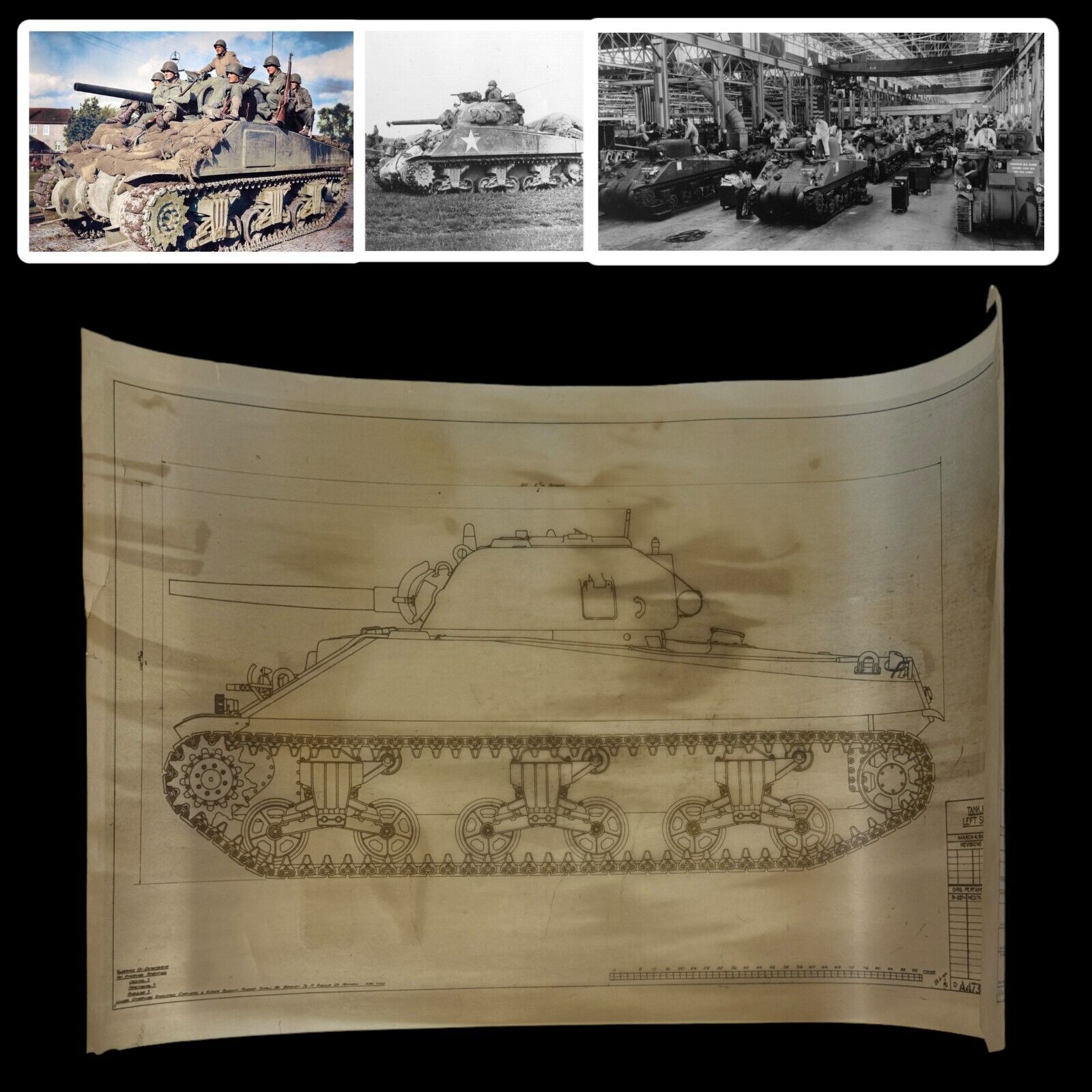 RARE Original WWII June 1944 Sherman M4 Medium Tank Ordinance Dept Blueprint
