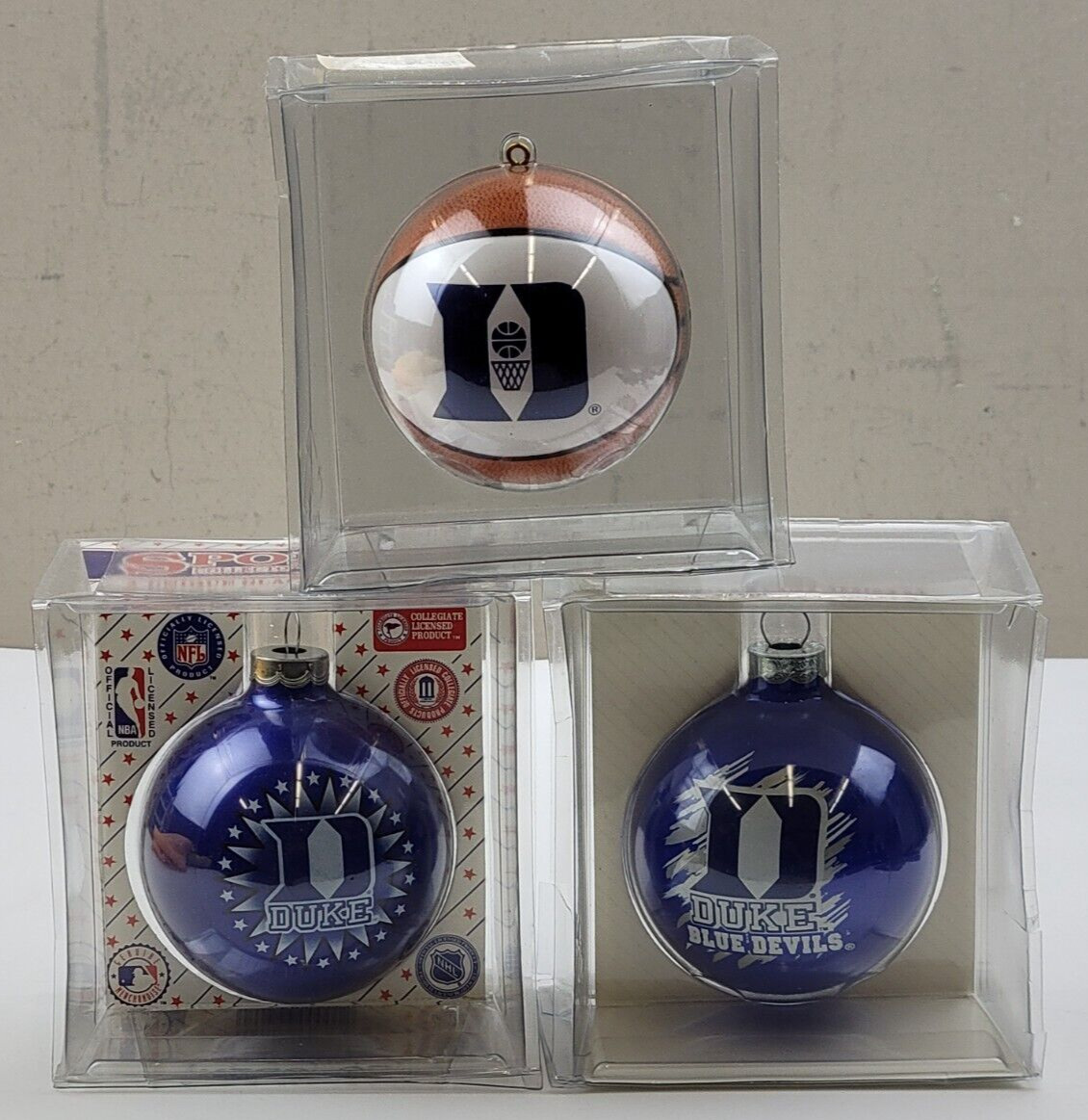 (Lot of 3) Duke University Blue Devils Bulb Round Glass Christmas Ornaments