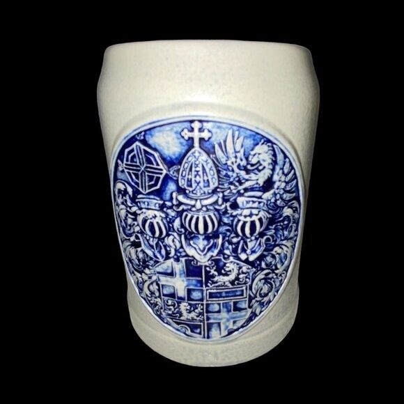 Vintage Gerz Embossed Cobalt Blue Coat of Arms Stoneware Beer Stein Mug Germany