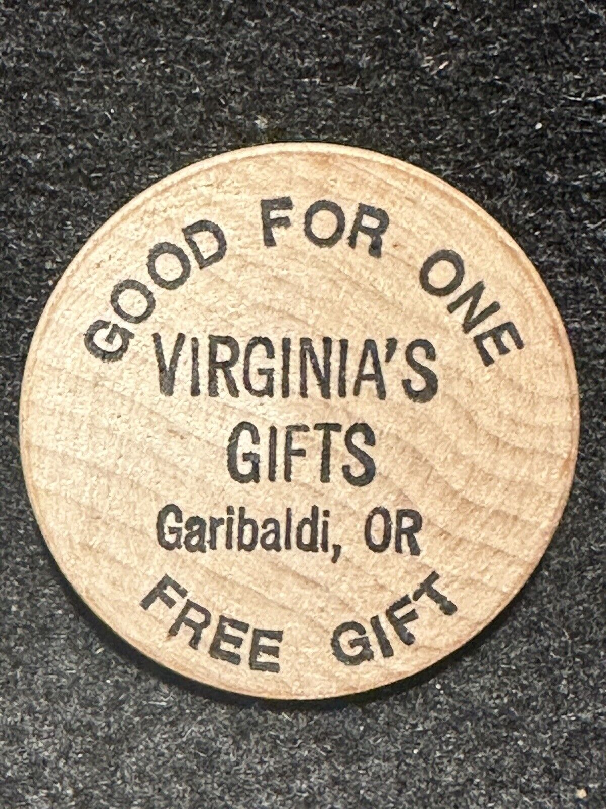 Garibaldi, OR Virginia’s Gifts Good For 1 Free Gift Token Wooden Nickel
