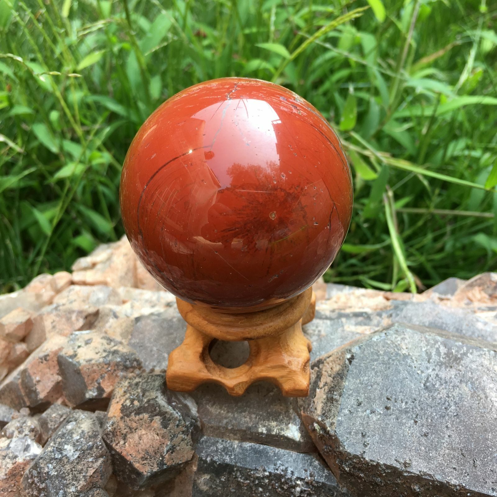 100-200g Natural red jasper quartz sphere crystal ball healing +stand 48-52mm1pc