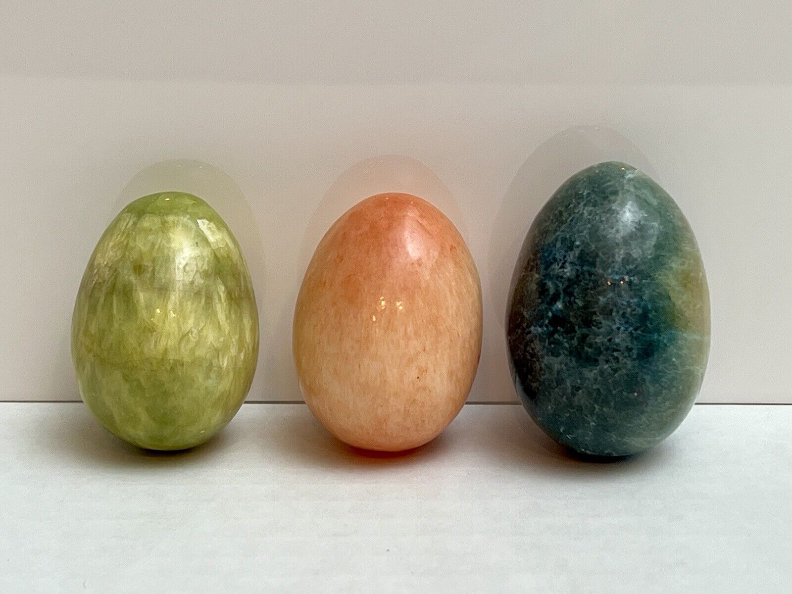 Lot 3 Stone Eggs Pink Green Blue Alabaster ? Decorative Fertility Prosperity 