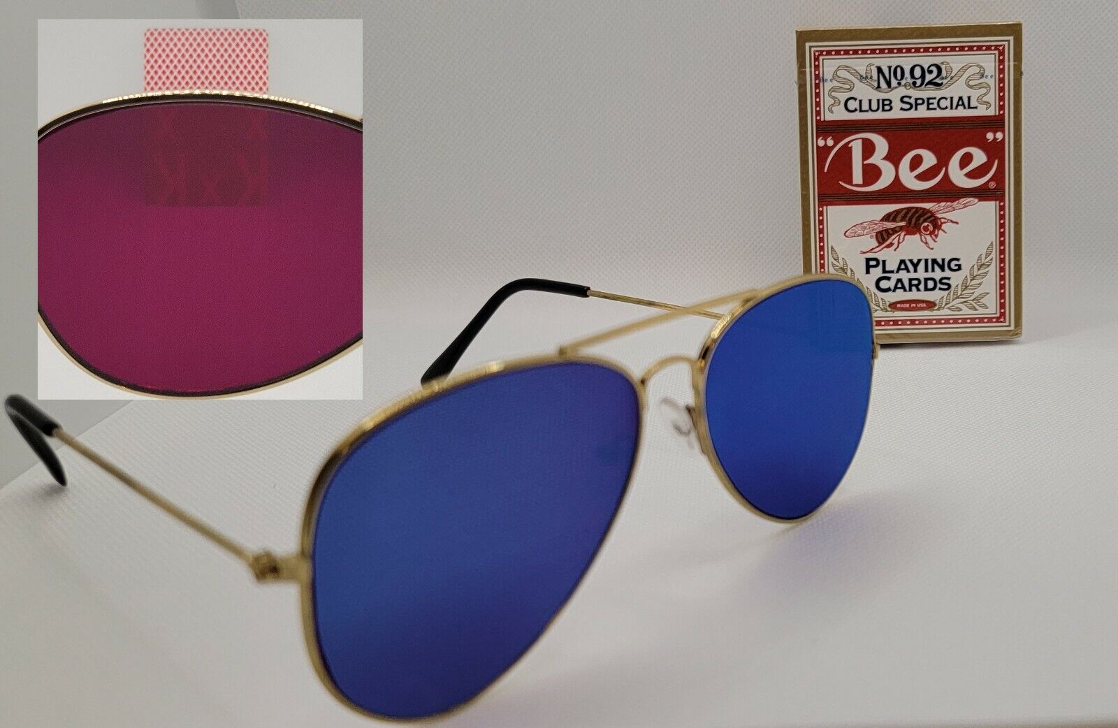 Infrared Marked Bee cards & Infrared Aviator sunglasses for Magic or poker  