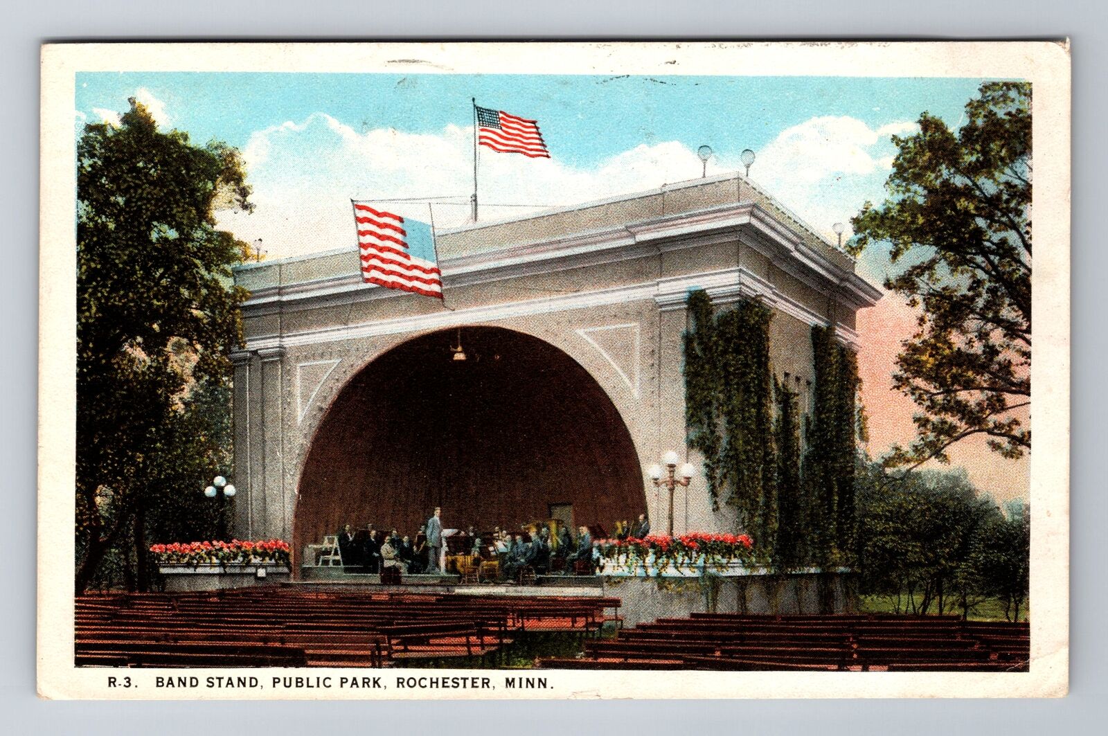 Rochester MN-Minnesota, Band Stand, Public Park, Vintage c1929 Souvenir Postcard