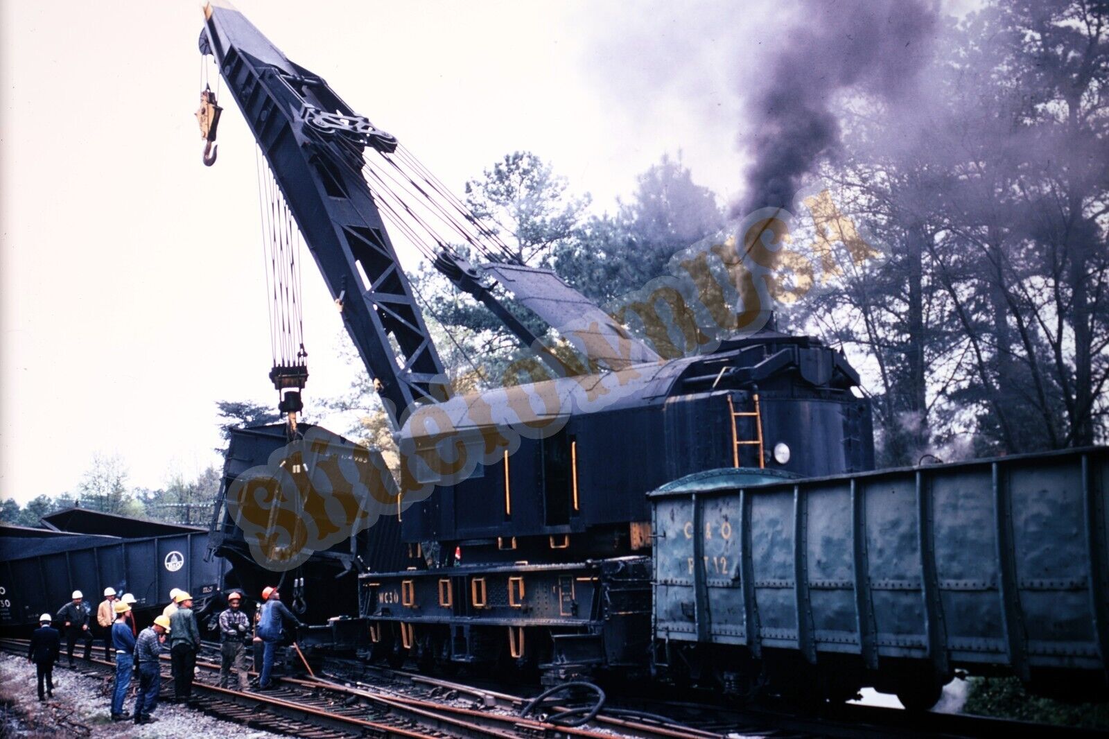 Vtg 1975 Train Duplicate Slide Wreck Baltimore & Ohio Crane Williamsburg Y1A012