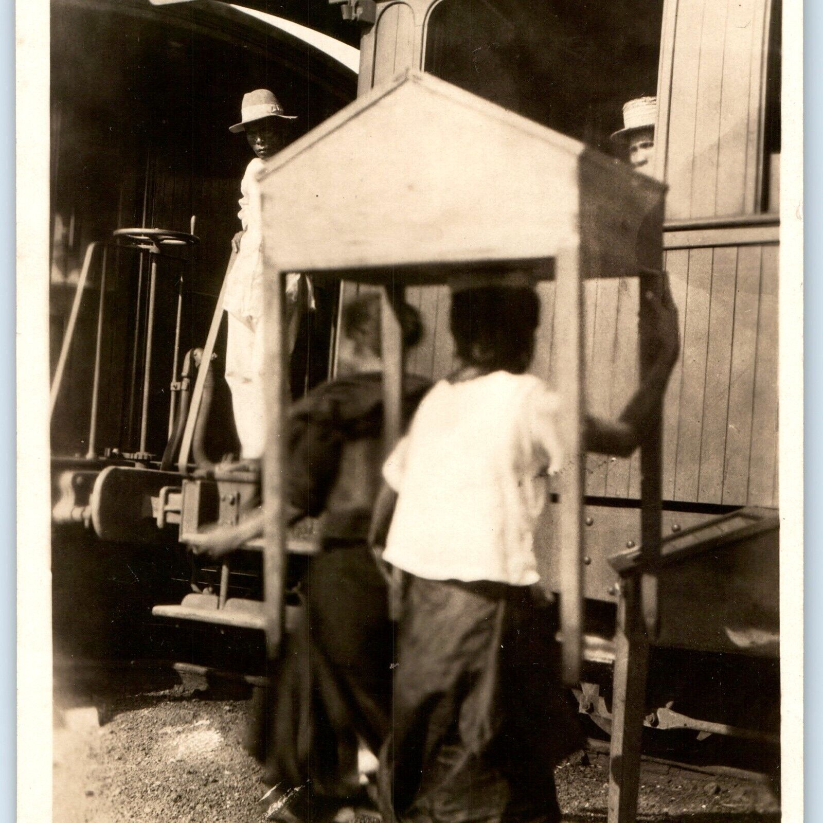 c1910s Philippines RPPC Women Haul Passenger Train Real Photo Railroad WWI A161