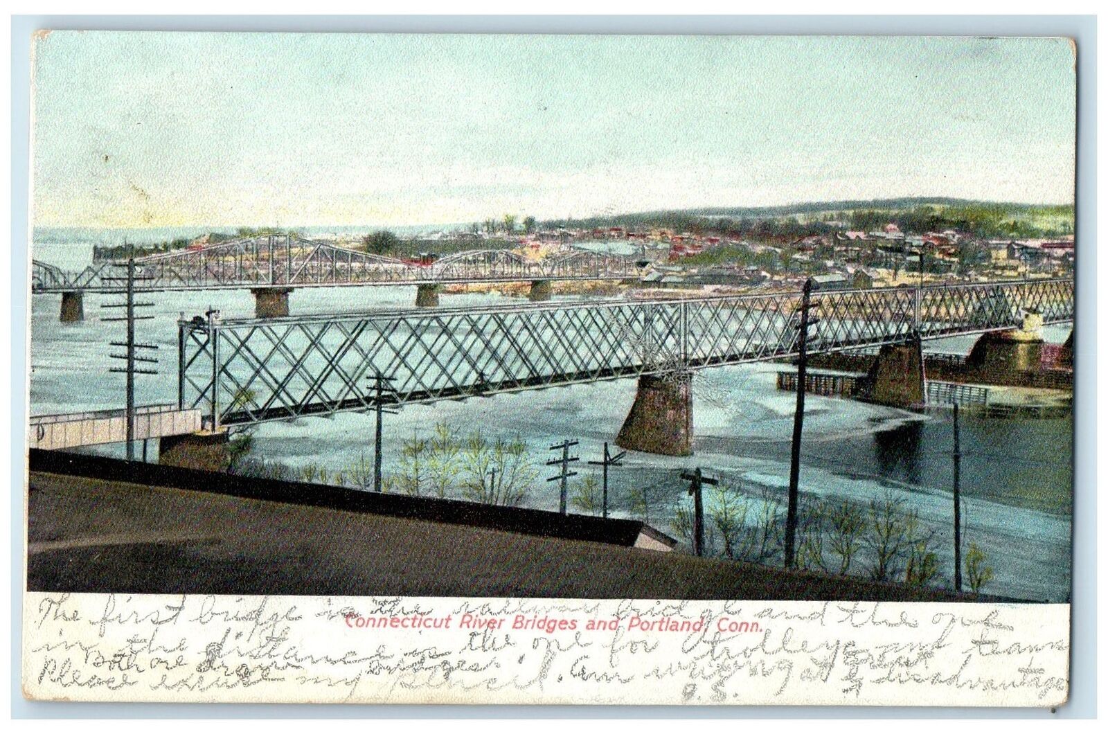 1907 Connecticut River Bridges And Portland Middletown Connecticut CT Postcard
