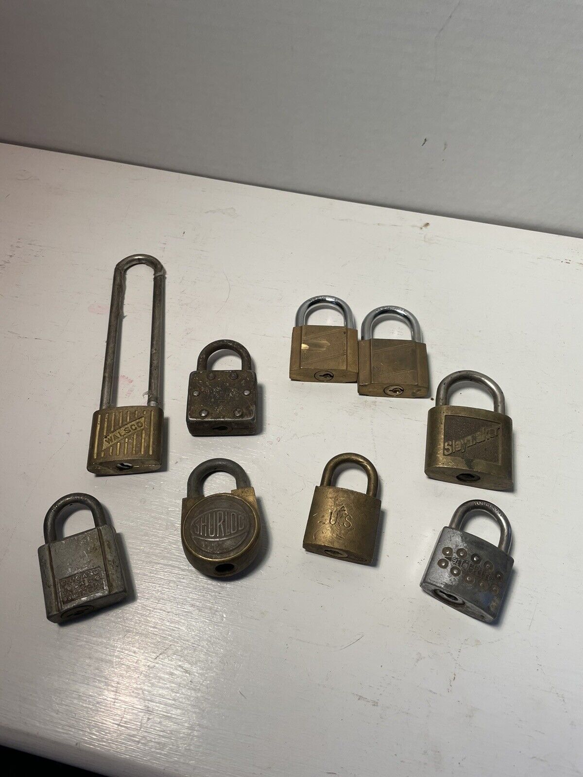 Vintage Lock Lot Of 8 Brass And  3 Steel No Keys