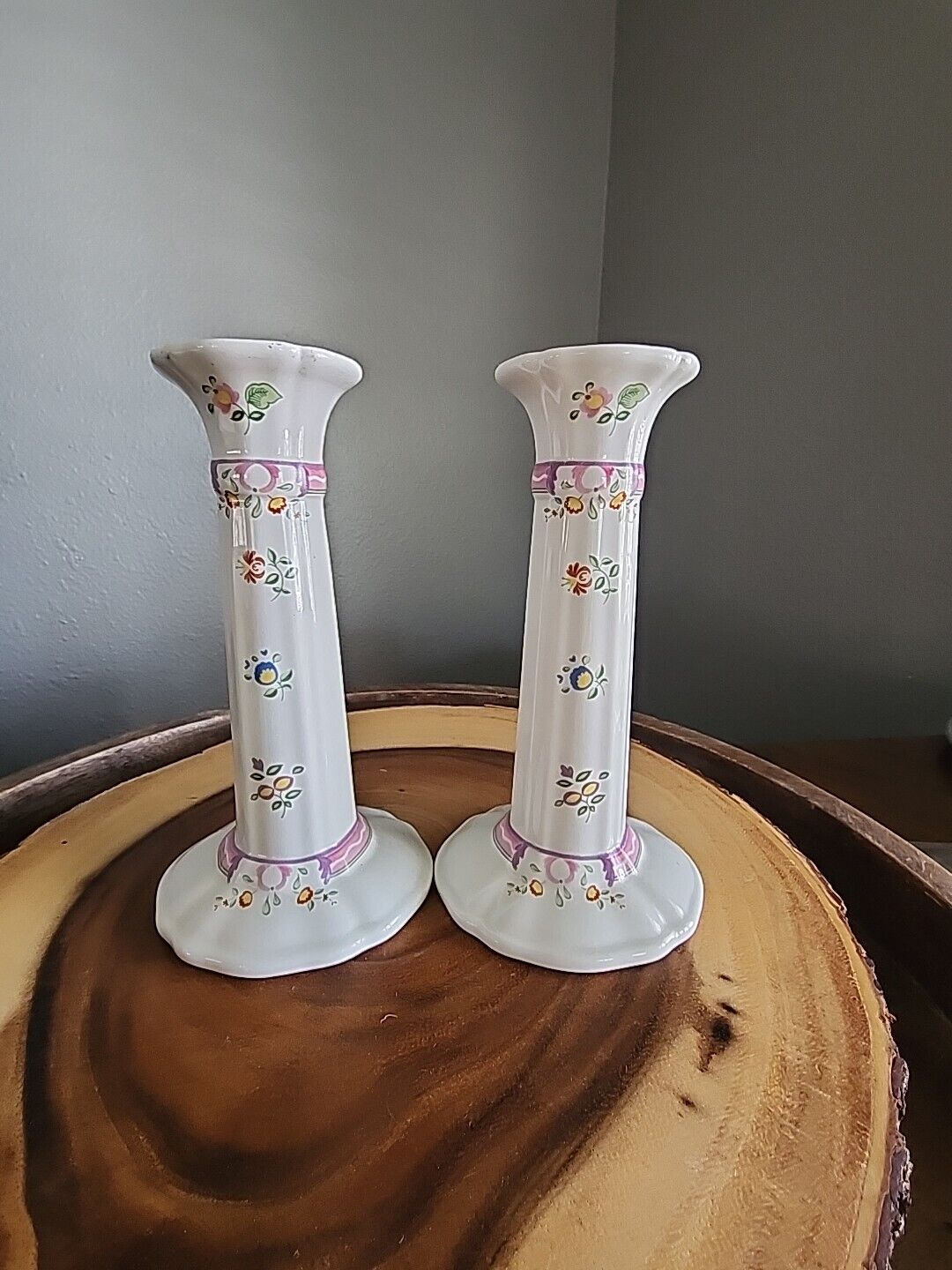 2 Vintage Laura Ashley Alice Candle Stick Holders  England made Country Style