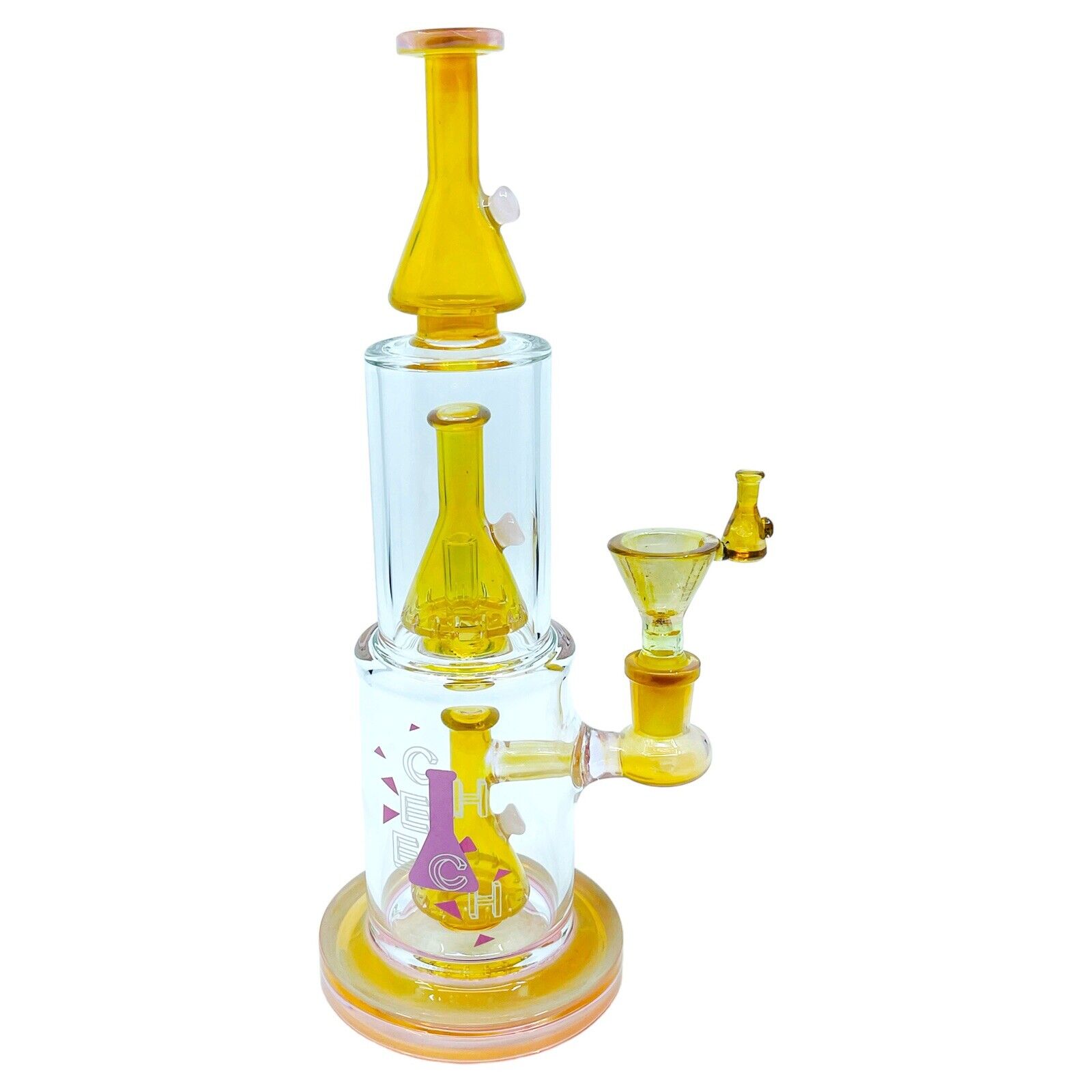 Cheech Bong Triple Beaker Design Waterpipe Yellow 10inch Tall Perc