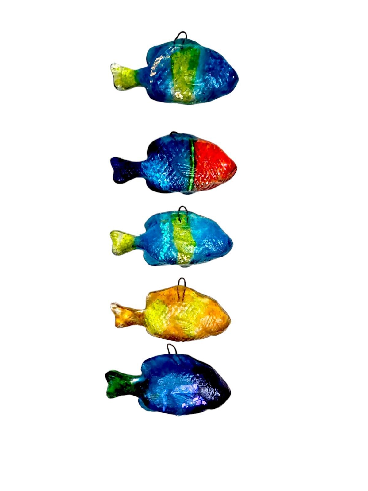 Multicolor Sea Glass Hanging Fish~ Set of 5~Beach Decor