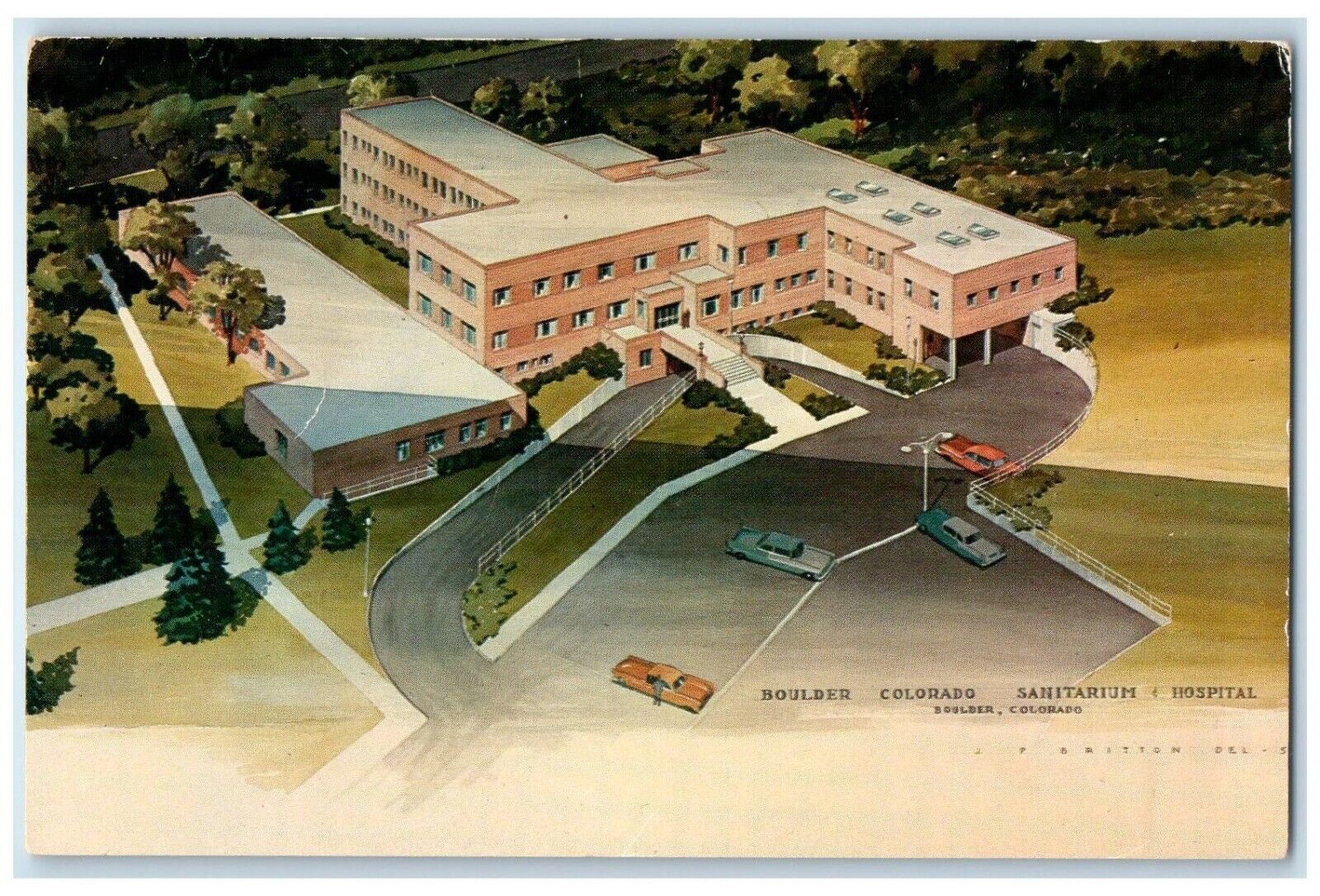 c1950's Aerial View Boulder Colorado Sanitarium Hospital Boulder CO Postcard