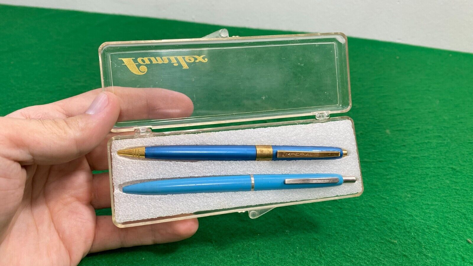 Vintage imperial Mechanical Pencil and ball point pen, Antique set of 2, 1960 s