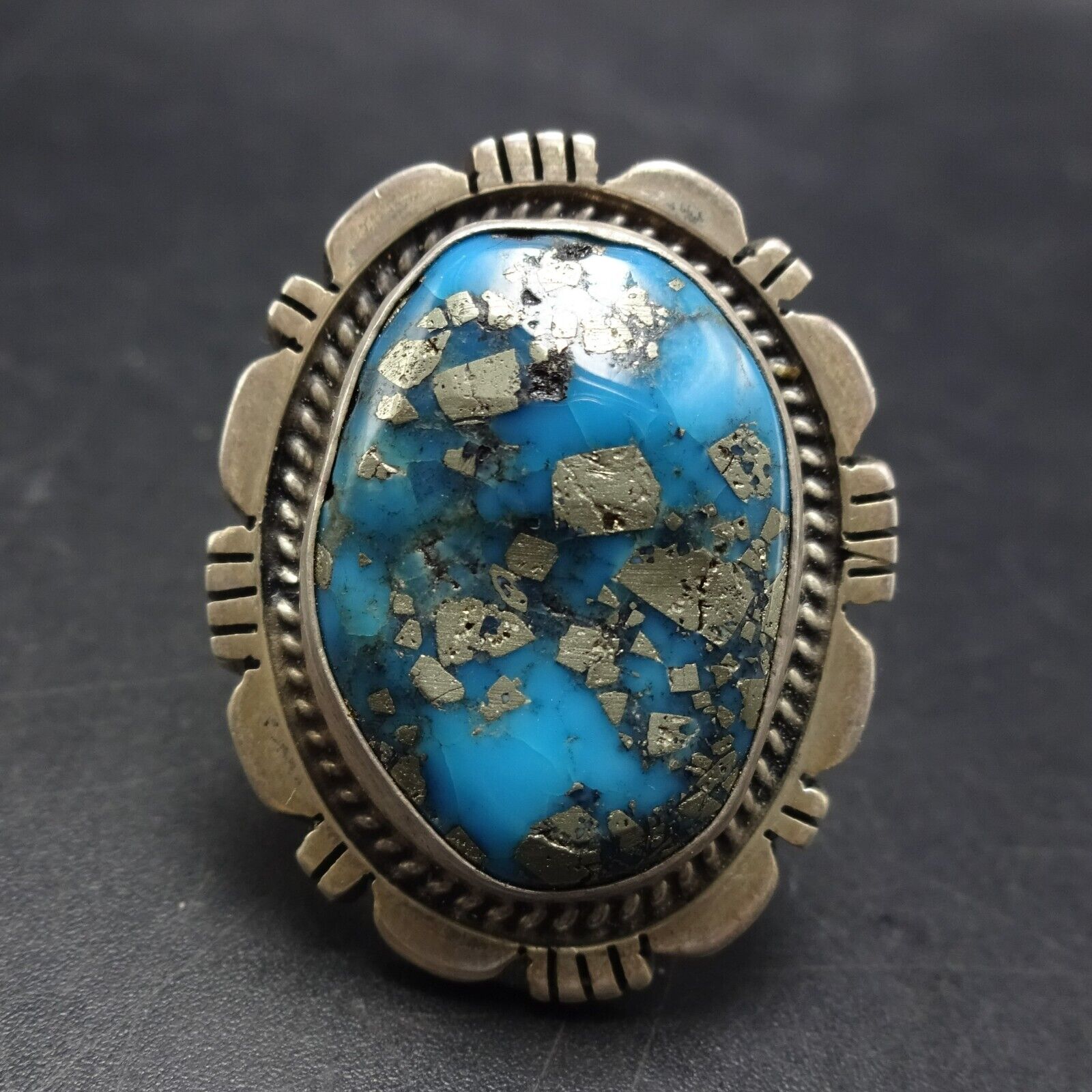 Vintage P.A. SMITH Navajo HIGH BLUE MORENCI TURQUOISE SterlingSilver RING size 8