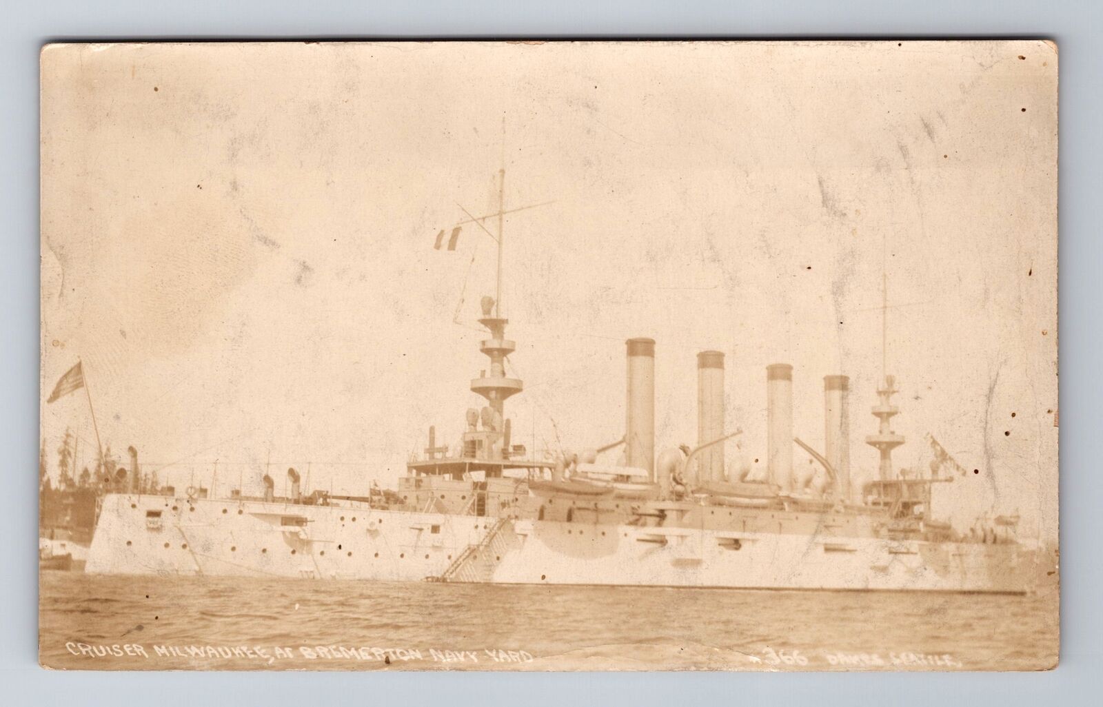 Bremerton Navy Yard WA-Washington RPPC, Cruiser Milwaukee, Vintage Postcard