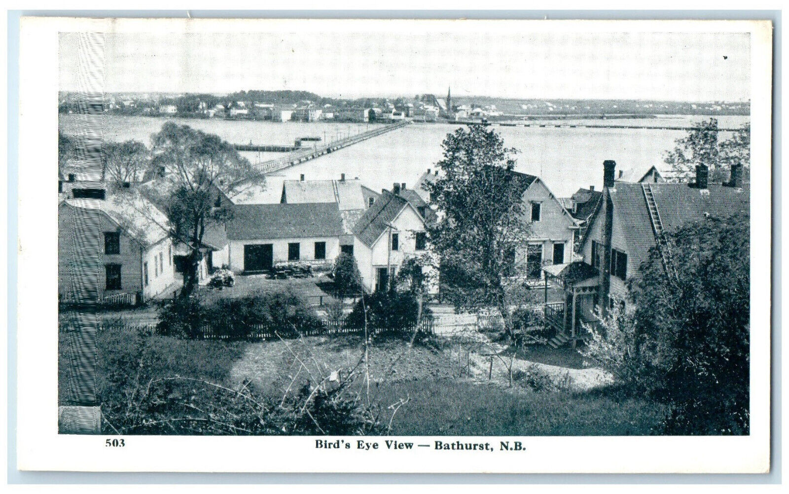 c1950's Bird's Eye View Bathurst New Brunswick Canada Vintage Postcard