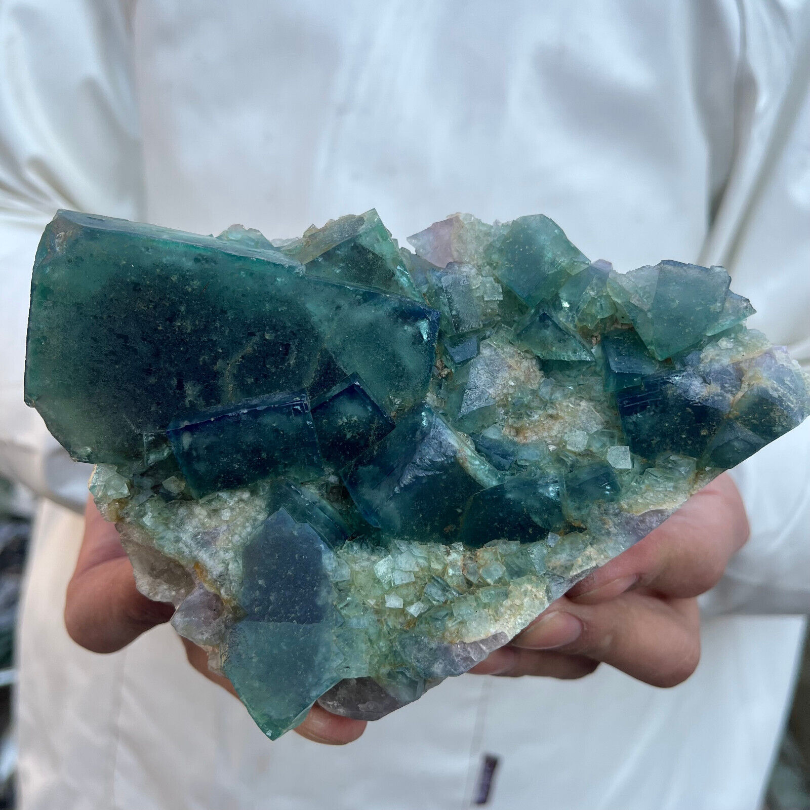 2.1lb Large NATURAL Green Cube FLUORITE Quartz Crystal Cluster Mineral Specimen