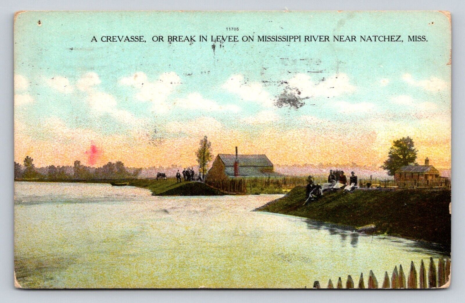1908 Crevasse Break In Levee Mississippi River Near Natchez Mississippi P757