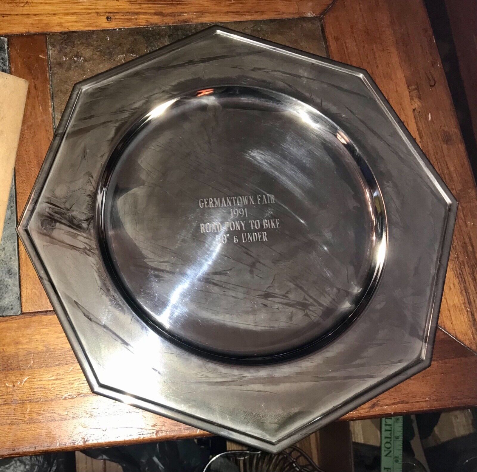 12” Silver Plate Award Octagon Platter 1991 Germantown Fair Road Pony 