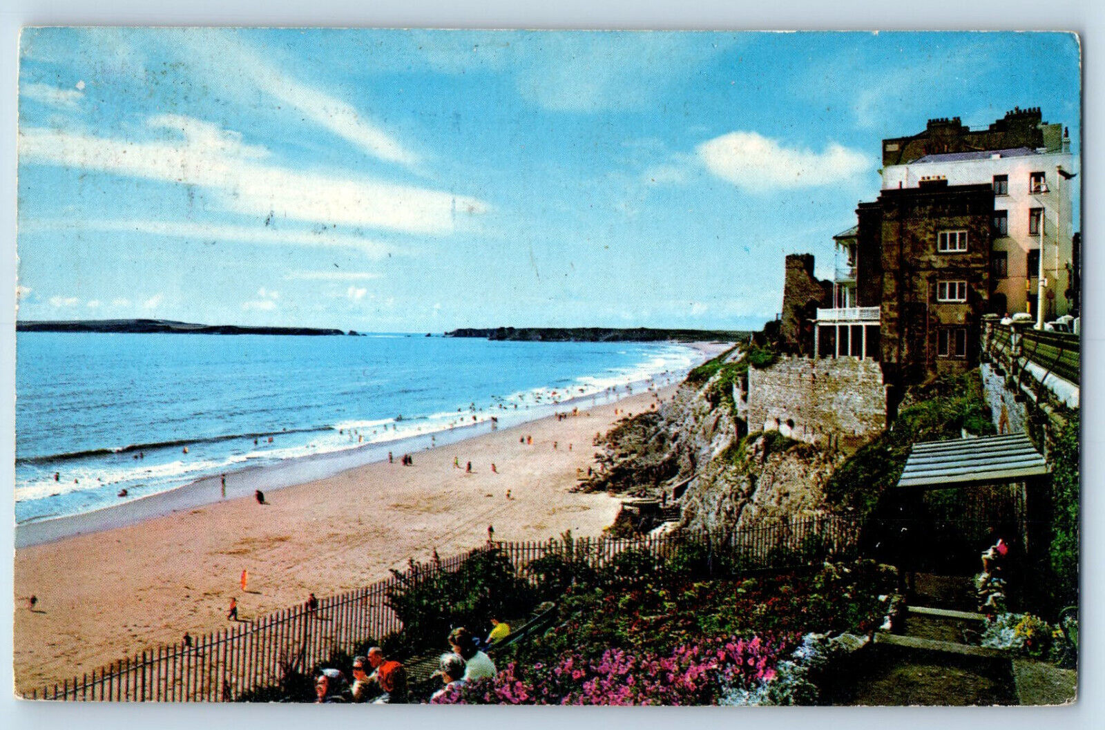 Tenby Pembrokeshire Wales Postcard Caldey Island from South Beach c1950's