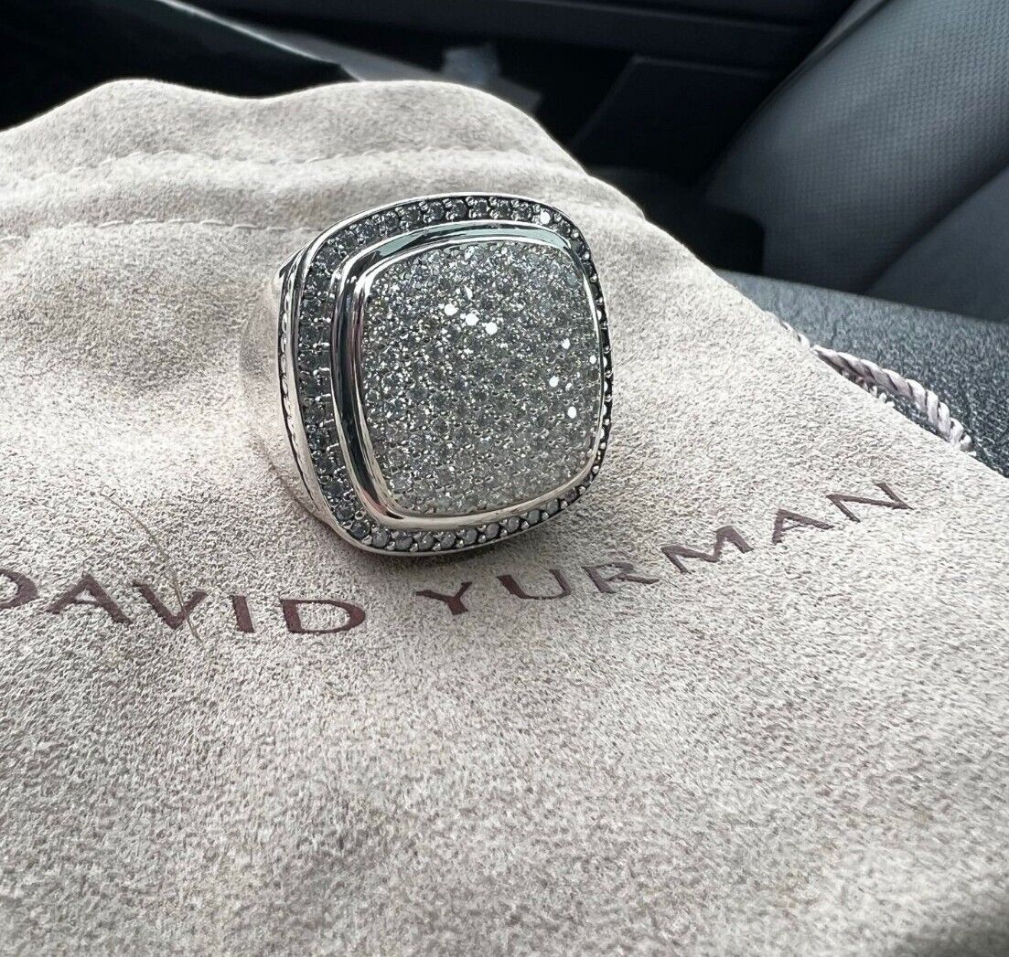 David Yurman Sterling Silver 20mm Albion pave Diamond Ring Size 8