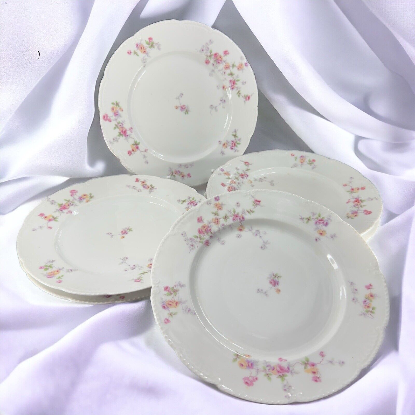 Antique Limoges Bassett Austria Porcelain Dish Plate Set 6 Floral 9.5” Wide