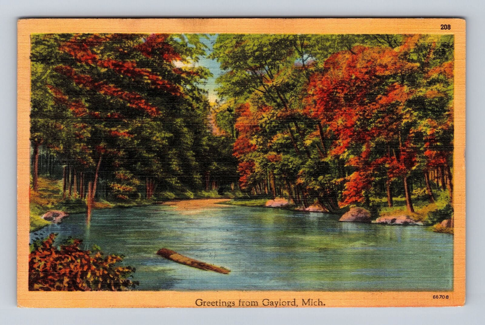 Gaylord MI-Michigan, General Greetings, Scenic Fall View, Vintage c1942 Postcard