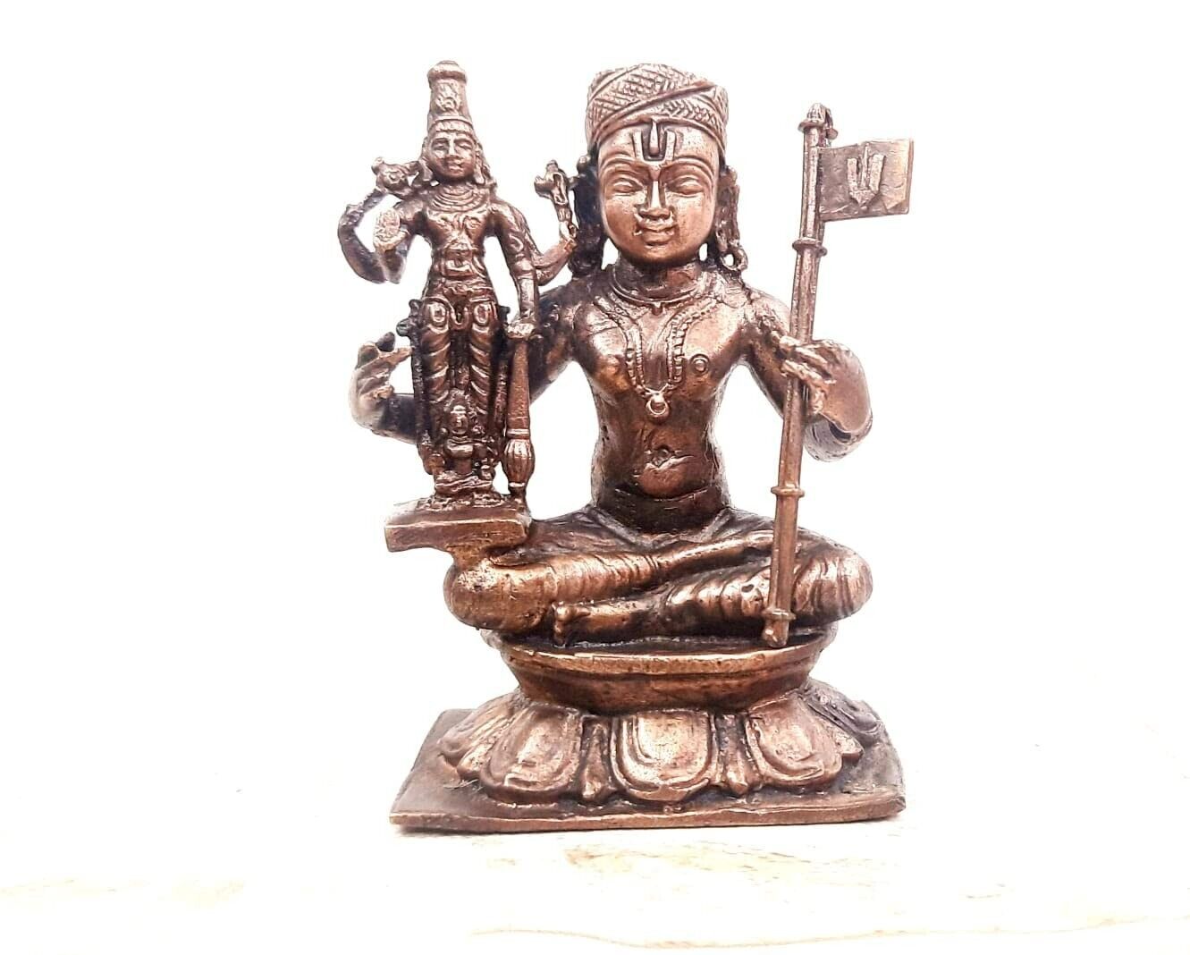 Antique Handmade Copper God Manavala Mahamuni Holding Vishnu Statue Collectible