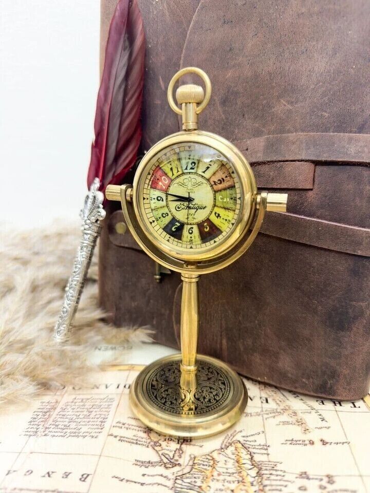 Beautiful Vintage Brass Desk Clock Table Clock Antique Nautical Clock Brass