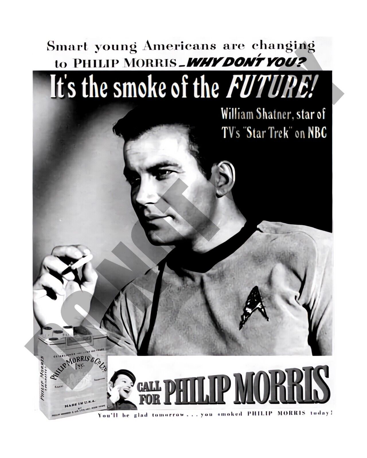 William Shatner Star Trek Captain Kirk In Philip Morris Cigarette Ad 8x10 Photo