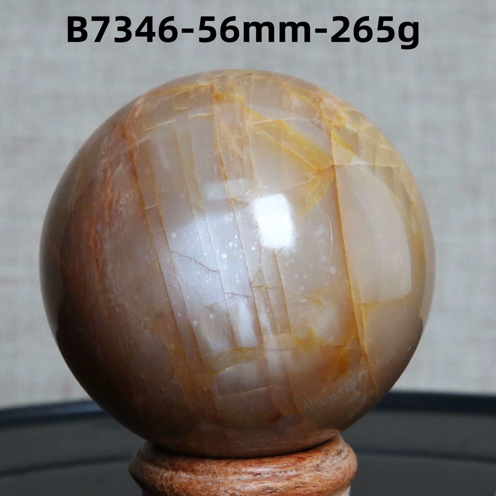 B7346-56mm-265g  Natural orange moonstone quartz crystal ball healing