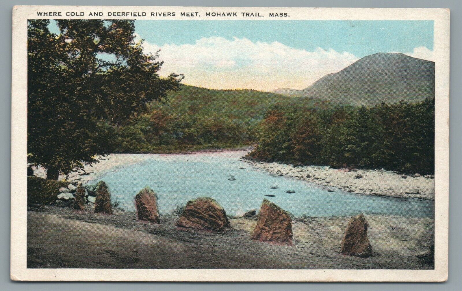 Where Cold and Deerfield Rivers Meet Mohawk Trail MA Postcard Postmarked 1924