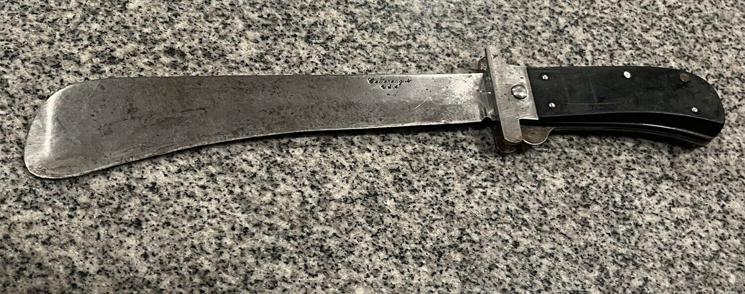 Vintage Cattaraugus Large Folding Lockback Machete Dagger Knife Old Nice Cond