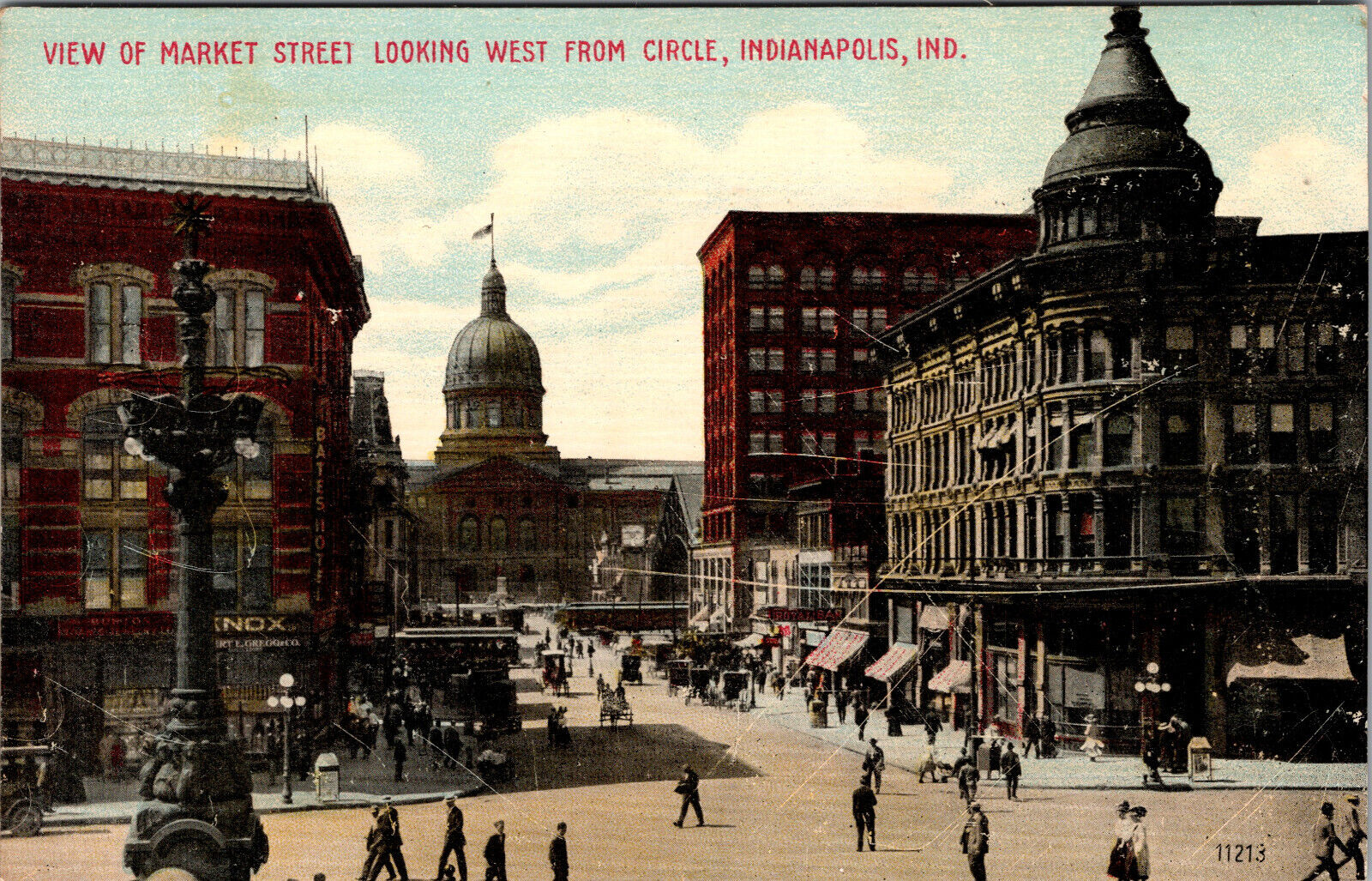 Postcard View Market Street Looking West From Circle Indianapolis IN. 1907-1915