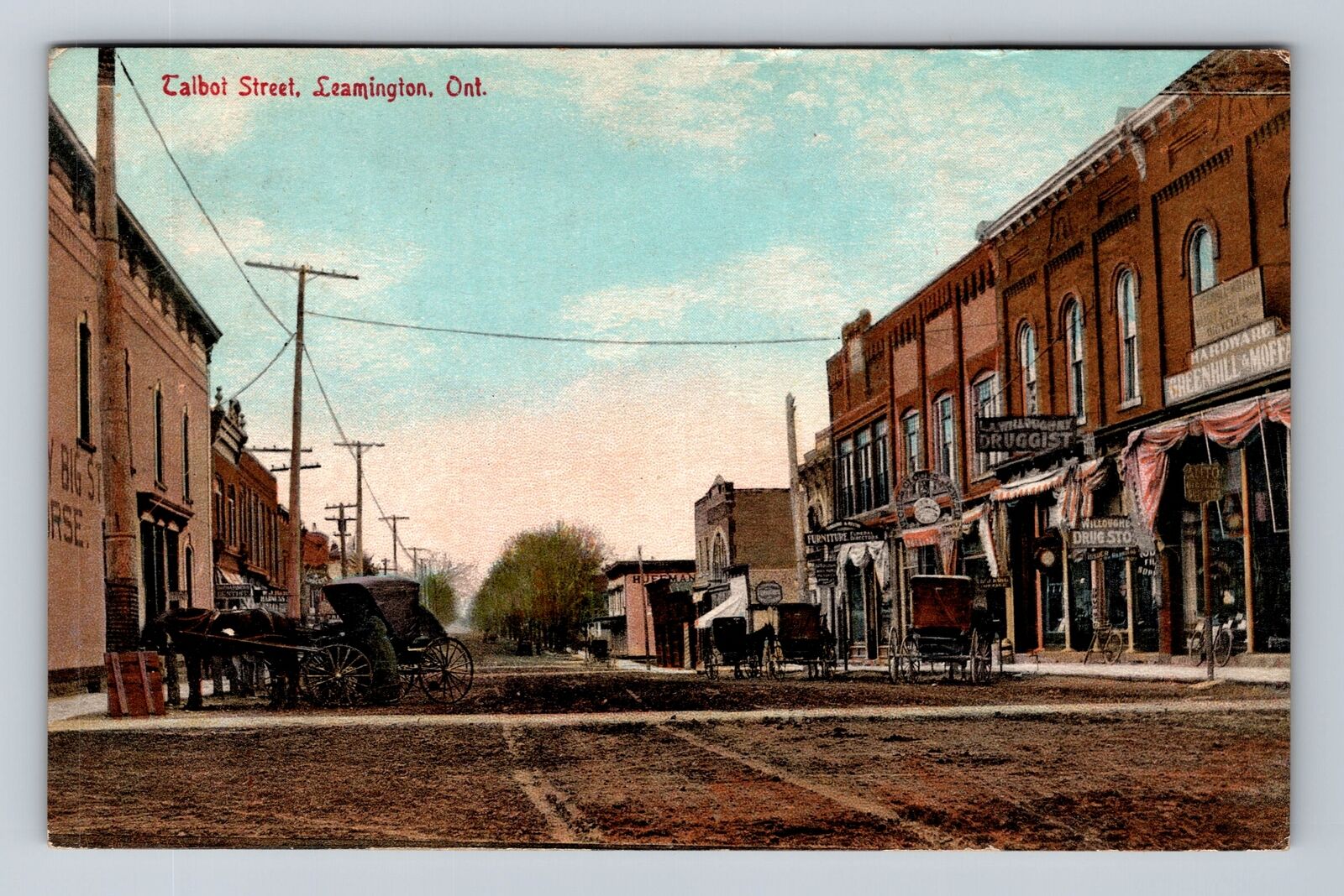 Leamington Canada, Talbot St., Druggist, Horse & Carriage Vintage c1910 Postcard