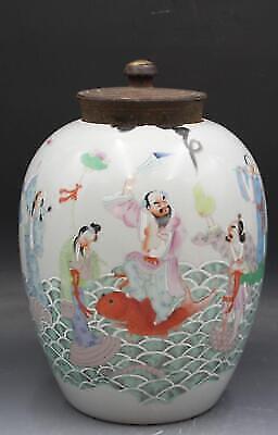 C1900 Japanese Meiji Period Ginger Jar W/ Immortal Figures Hand Painted Large