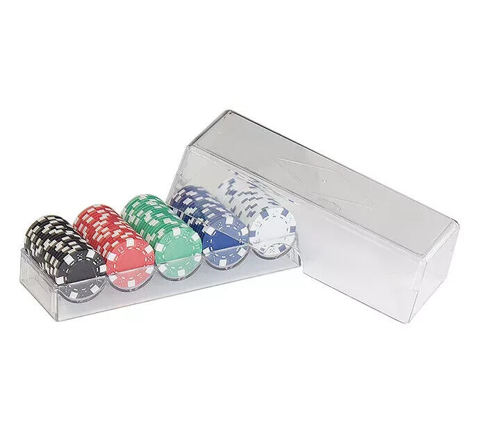 100-Piece Clear Acrylic Poker Chip Rack with Lid. 100ct Poker Chip Tray/Holder