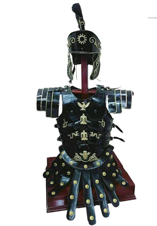 Medieval New Roman Centurion Helmet With Armor Muscle Jacket Black Set Costume