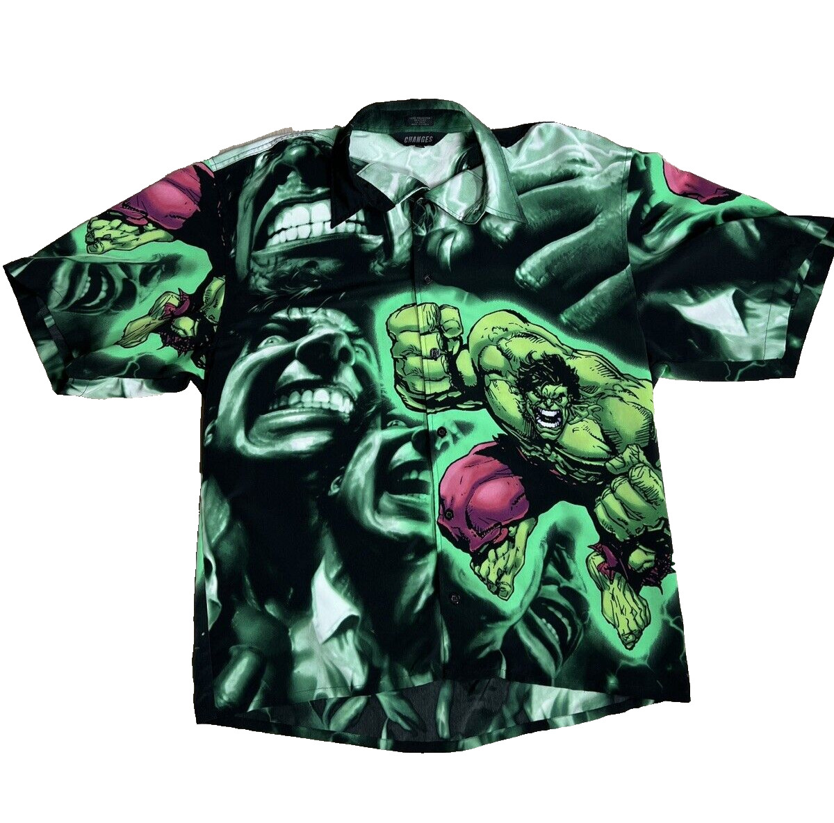 Vintage XL Incredible Hulk Shirt Marvel Comics All Over Print Button Up