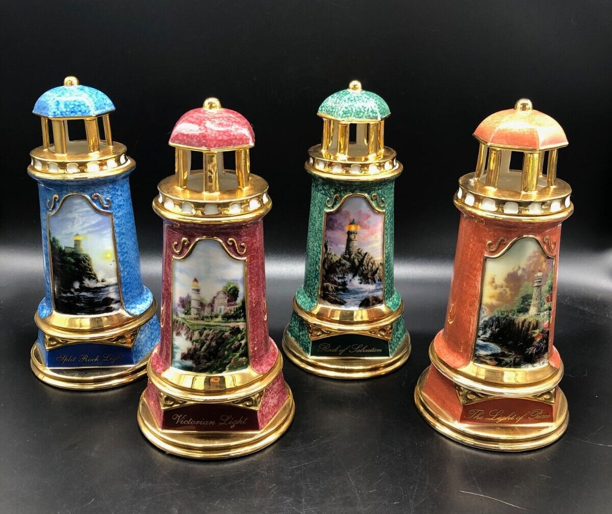 Set of 4 Vintage Thomas Kinkade Handpainted Lighted Lighthouses