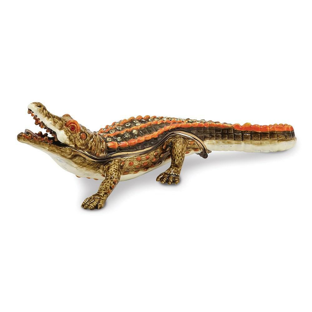 Jere Luxury Giftware, Bejeweled ALLIE Alligator Trinket Box with Matching Pendan
