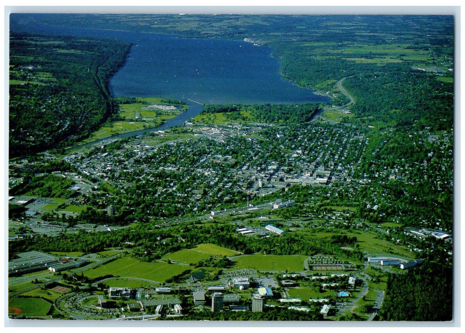c1960's Aerial View Southern End of Cayuga Lake Ithaca New York NY Postcard