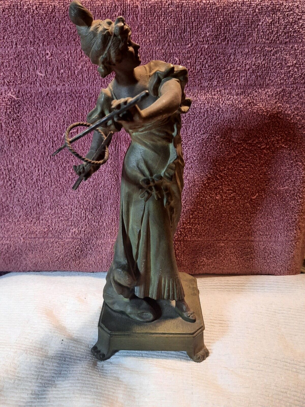Vintage 1900 Heavy Statue Of Young Woman Playing Graces